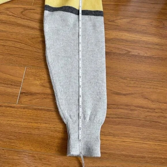 Vintage • 100% Wool Pringle of Scotland Yellow and Gray Geometric Stripe Sweater - Picture 5 of 7